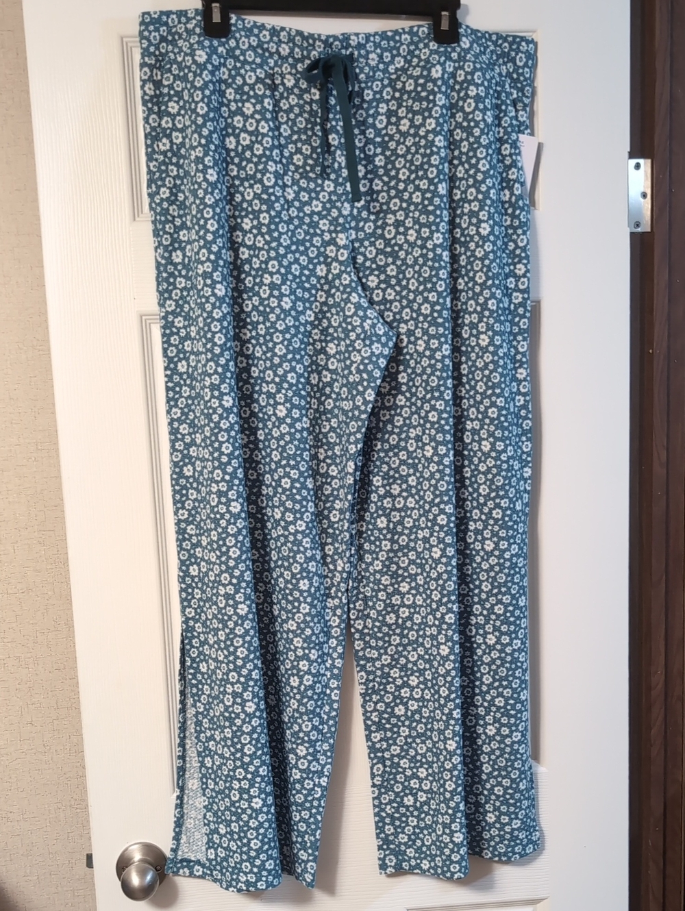 Jockey Teal Blue Floral Wide-Leg Pajama Pants with Drawstring